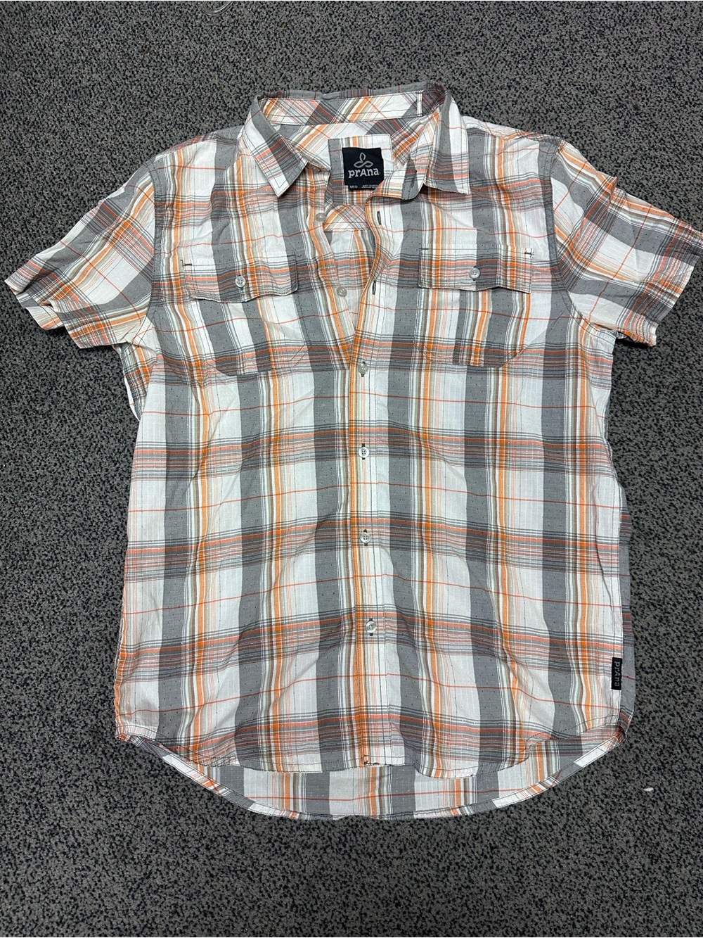 Prana Plaid Short Sleeve Button-Down Shirt organic cotton blend medium